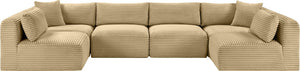 Meridian Furniture Shaggy Six Piece Modular Sectional in Camel Corduroy Performance Upholstery 641Camel-Sec6B