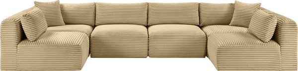 Meridian Furniture Shaggy Six Piece Modular Sectional in Camel Corduroy Performance Upholstery 641Camel-Sec6B