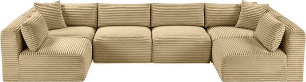 Meridian Furniture Shaggy Six Piece Modular Sectional in Camel Corduroy Performance Upholstery 641Camel-Sec6B
