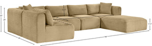 Meridian Furniture Shaggy Six Piece Modular Sectional Plush Corduroy Performance Fabric Casual Living Room 641Camel-Sec6D