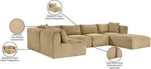 Meridian Furniture Shaggy Six Piece Modular Sectional Plush Corduroy Performance Fabric Casual Living Room 641Camel-Sec6D