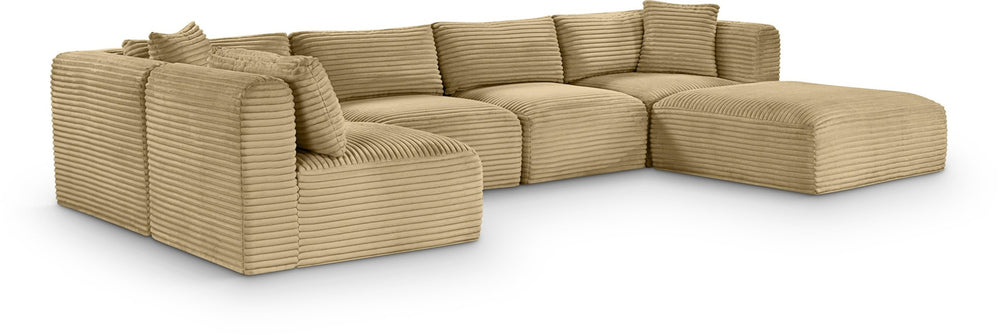 Meridian Furniture Shaggy Six Piece Modular Sectional Plush Corduroy Performance Fabric Casual Living Room 641Camel-Sec6D
