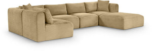 Meridian Furniture Shaggy Six Piece Modular Sectional Plush Corduroy Performance Fabric Casual Living Room 641Camel-Sec6D