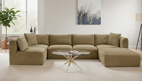 Meridian Furniture Shaggy Six Piece Modular Sectional Plush Corduroy Performance Fabric Casual Living Room 641Camel-Sec6D