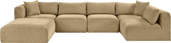 Meridian Furniture Shaggy Six Piece Modular Sectional Plush Corduroy Performance Fabric Casual Living Room 641Camel-Sec6D