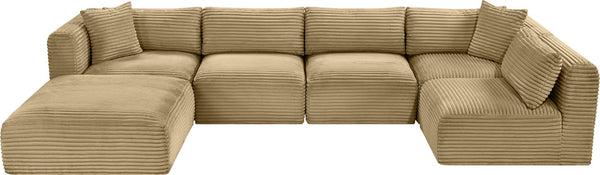 Meridian Furniture Shaggy Six Piece Modular Sectional Plush Corduroy Performance Fabric Casual Living Room 641Camel-Sec6D