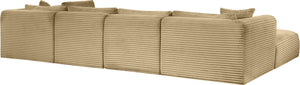 Meridian Furniture Shaggy Six Piece Modular Sectional Plush Corduroy Performance Fabric Casual Living Room 641Camel-Sec6D