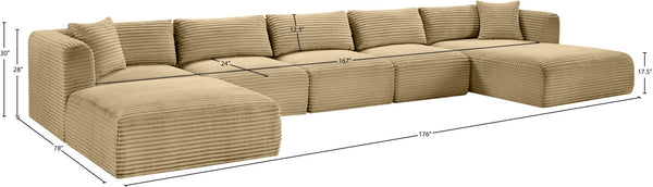 Meridian Furniture Shaggy Six Piece Modular Sectional Wide-wale Corduroy Performance Fabric Living Room 641Camel-Sec6F