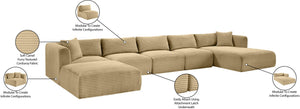 Meridian Furniture Shaggy Six Piece Modular Sectional Wide-wale Corduroy Performance Fabric Living Room 641Camel-Sec6F
