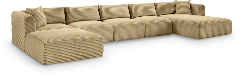 Meridian Furniture Shaggy Six Piece Modular Sectional Wide-wale Corduroy Performance Fabric Living Room 641Camel-Sec6F