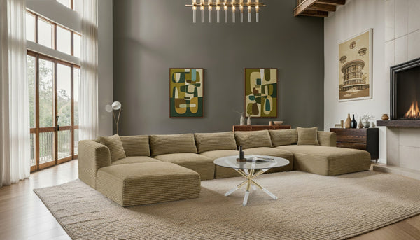 Meridian Furniture Shaggy Six Piece Modular Sectional Wide-wale Corduroy Performance Fabric Living Room 641Camel-Sec6F