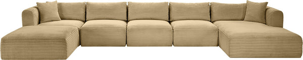 Meridian Furniture Shaggy Six Piece Modular Sectional Wide-wale Corduroy Performance Fabric Living Room 641Camel-Sec6F