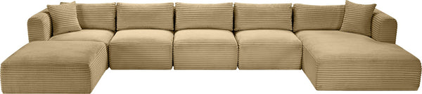 Meridian Furniture Shaggy Six Piece Modular Sectional Wide-wale Corduroy Performance Fabric Living Room 641Camel-Sec6F