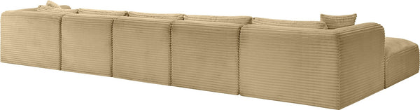 Meridian Furniture Shaggy Six Piece Modular Sectional Wide-wale Corduroy Performance Fabric Living Room 641Camel-Sec6F