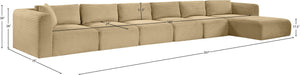 Meridian Furniture Shaggy Six Piece Modular Sectional Camel Corduroy Performance Fabric Large Living Room 641Camel-Sec6G