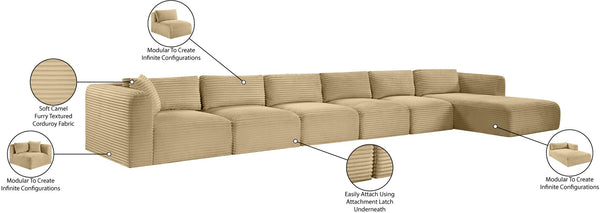 Meridian Furniture Shaggy Six Piece Modular Sectional Camel Corduroy Performance Fabric Large Living Room 641Camel-Sec6G