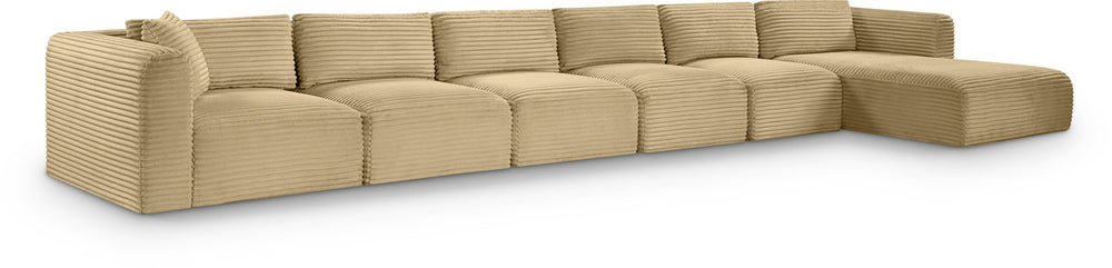 Meridian Furniture Shaggy Six Piece Modular Sectional Camel Corduroy Performance Fabric Large Living Room 641Camel-Sec6G