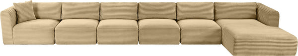 Meridian Furniture Shaggy Six Piece Modular Sectional Camel Corduroy Performance Fabric Large Living Room 641Camel-Sec6G