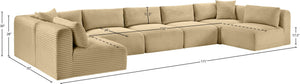 Meridian Furniture Shaggy Seven Piece Modular Sectional Corduroy Performance Fabric Camel Living Room 641Camel-Sec7A
