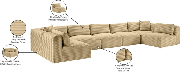 Meridian Furniture Shaggy Seven Piece Modular Sectional Corduroy Performance Fabric Camel Living Room 641Camel-Sec7A