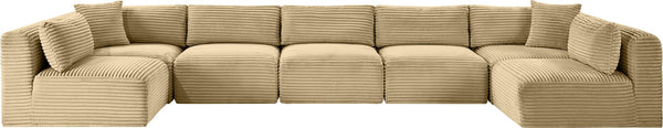 Meridian Furniture Shaggy Seven Piece Modular Sectional Corduroy Performance Fabric Camel Living Room 641Camel-Sec7A