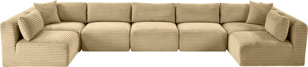 Meridian Furniture Shaggy Seven Piece Modular Sectional Corduroy Performance Fabric Camel Living Room 641Camel-Sec7A
