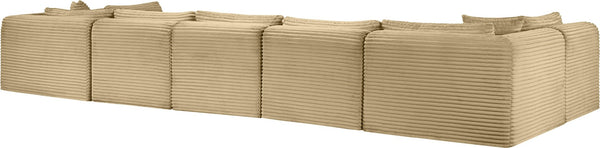 Meridian Furniture Shaggy Seven Piece Modular Sectional Corduroy Performance Fabric Camel Living Room 641Camel-Sec7A