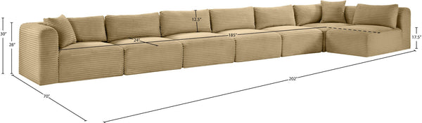 Meridian Furniture Shaggy Seven Piece Modular Sectional in Corduroy Performance Fabric for Living Rooms 641Camel-Sec7B