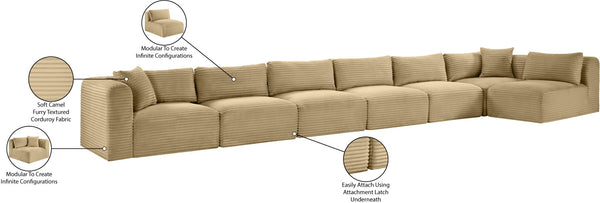 Meridian Furniture Shaggy Seven Piece Modular Sectional in Corduroy Performance Fabric for Living Rooms 641Camel-Sec7B