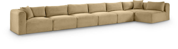 Meridian Furniture Shaggy Seven Piece Modular Sectional in Corduroy Performance Fabric for Living Rooms 641Camel-Sec7B