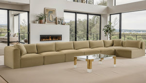 Meridian Furniture Shaggy Seven Piece Modular Sectional in Corduroy Performance Fabric for Living Rooms 641Camel-Sec7B