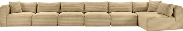 Meridian Furniture Shaggy Seven Piece Modular Sectional in Corduroy Performance Fabric for Living Rooms 641Camel-Sec7B