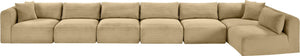 Meridian Furniture Shaggy Seven Piece Modular Sectional in Corduroy Performance Fabric for Living Rooms 641Camel-Sec7B