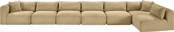 Meridian Furniture Shaggy Seven Piece Modular Sectional in Corduroy Performance Fabric for Living Rooms 641Camel-Sec7B