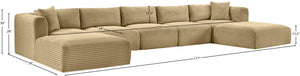 Meridian Furniture Shaggy Seven Piece Modular Sectional Camel Corduroy Fabric Stain Resistant Living Room 641Camel-Sec7C