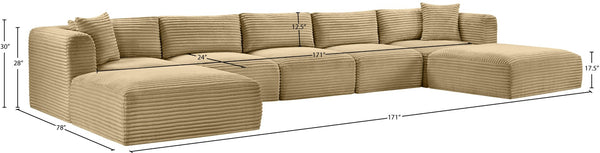 Meridian Furniture Shaggy Seven Piece Modular Sectional Camel Corduroy Fabric Stain Resistant Living Room 641Camel-Sec7C