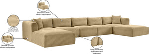 Meridian Furniture Shaggy Seven Piece Modular Sectional Camel Corduroy Fabric Stain Resistant Living Room 641Camel-Sec7C