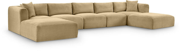 Meridian Furniture Shaggy Seven Piece Modular Sectional Camel Corduroy Fabric Stain Resistant Living Room 641Camel-Sec7C