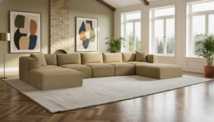 Meridian Furniture Shaggy Seven Piece Modular Sectional Camel Corduroy Fabric Stain Resistant Living Room 641Camel-Sec7C