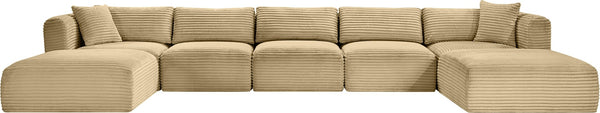 Meridian Furniture Shaggy Seven Piece Modular Sectional Camel Corduroy Fabric Stain Resistant Living Room 641Camel-Sec7C