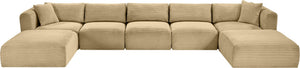 Meridian Furniture Shaggy Seven Piece Modular Sectional Camel Corduroy Fabric Stain Resistant Living Room 641Camel-Sec7C