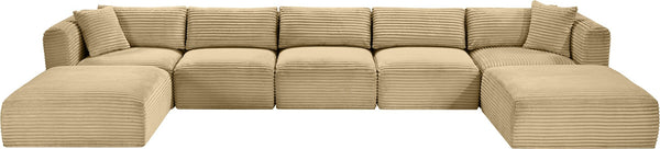 Meridian Furniture Shaggy Seven Piece Modular Sectional Camel Corduroy Fabric Stain Resistant Living Room 641Camel-Sec7C