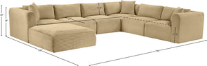 Meridian Furniture Shaggy 7 Piece Modular Sectional Corduroy Performance Fabric Living Room Sofa Set 641Camel-Sec7D