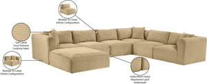 Meridian Furniture Shaggy 7 Piece Modular Sectional Corduroy Performance Fabric Living Room Sofa Set 641Camel-Sec7D