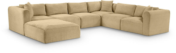 Meridian Furniture Shaggy 7 Piece Modular Sectional Corduroy Performance Fabric Living Room Sofa Set 641Camel-Sec7D
