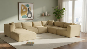 Meridian Furniture Shaggy 7 Piece Modular Sectional Corduroy Performance Fabric Living Room Sofa Set 641Camel-Sec7D