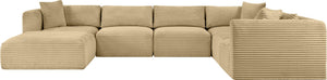 Meridian Furniture Shaggy 7 Piece Modular Sectional Corduroy Performance Fabric Living Room Sofa Set 641Camel-Sec7D