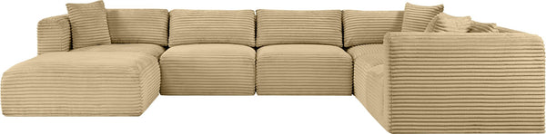 Meridian Furniture Shaggy 7 Piece Modular Sectional Corduroy Performance Fabric Living Room Sofa Set 641Camel-Sec7D