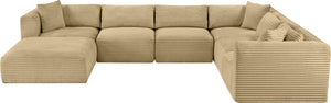 Meridian Furniture Shaggy 7 Piece Modular Sectional Corduroy Performance Fabric Living Room Sofa Set 641Camel-Sec7D