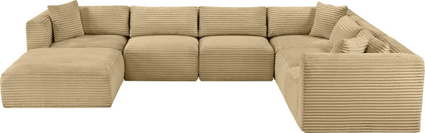 Meridian Furniture Shaggy 7 Piece Modular Sectional Corduroy Performance Fabric Living Room Sofa Set 641Camel-Sec7D
